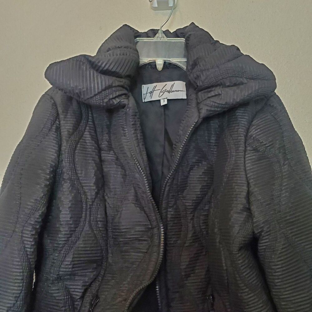 Jeff Gallano Quilted Jacket Blazer Full Zip Black Ruffles Pockets Size 3 Large - Picture 4 of 13